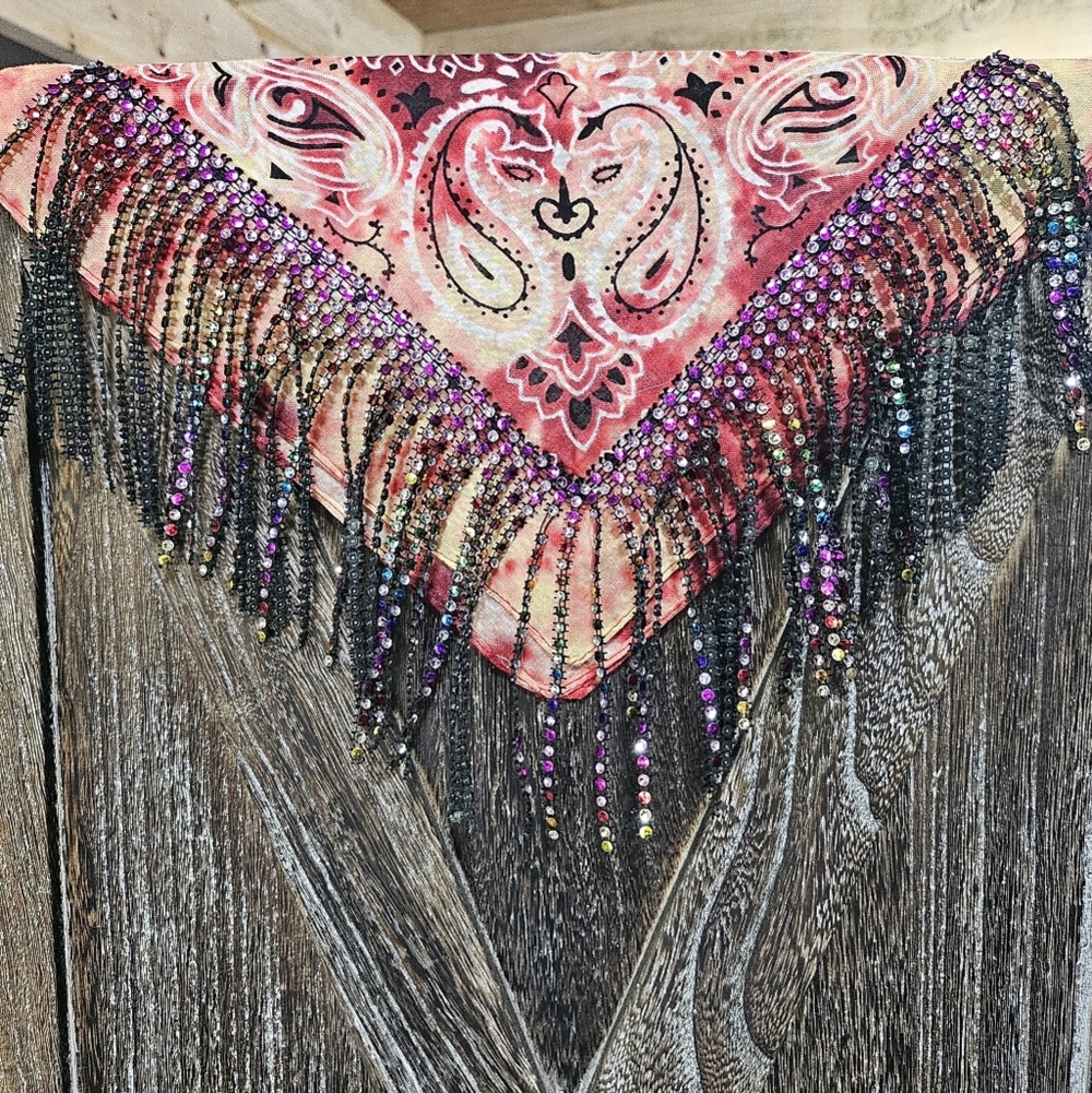 NWT Pink Colorful Fringe Bandana Wild Rag
